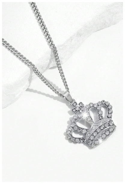 Bling crown - Necklace - Stainless Steel - CZs - 20"