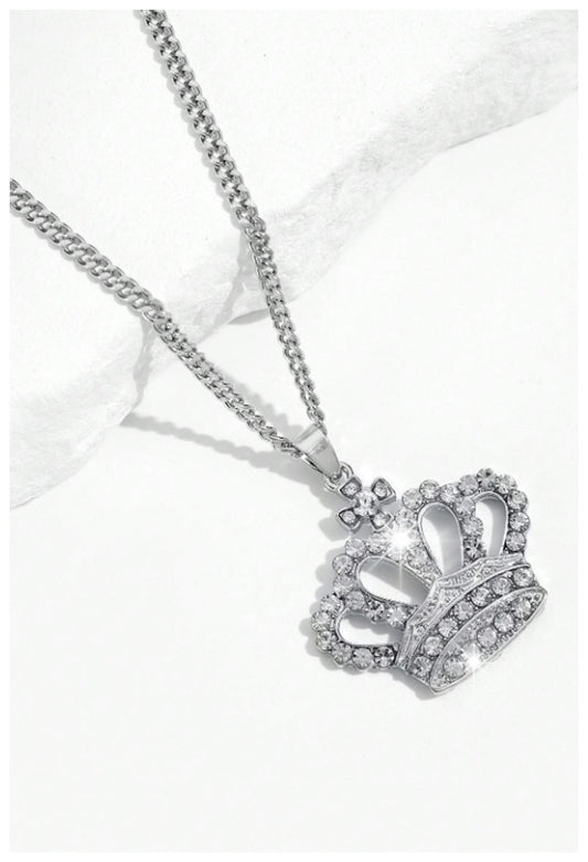 Bling crown - Necklace - Stainless Steel - CZs - 20"