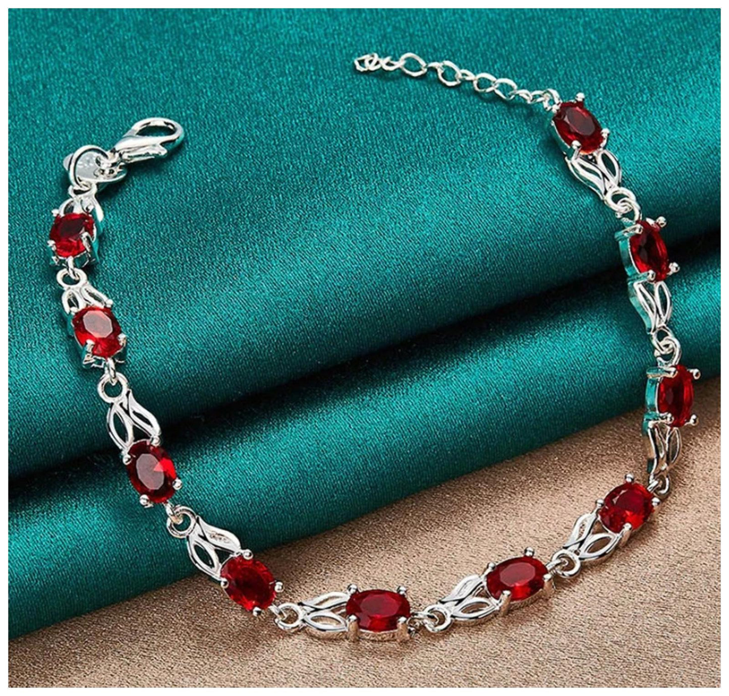 Red oval link - Bracelet - Silver - CZs - 6.5-8"