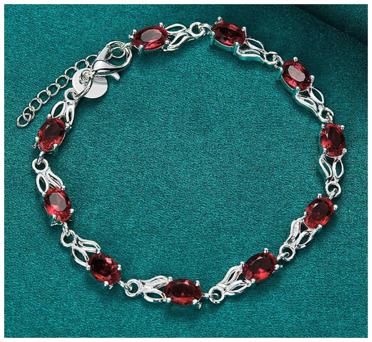 Red oval link - Bracelet - Silver - CZs - 6.5-8"