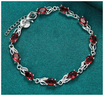 Red oval link - Bracelet - Silver - CZs - 6.5-8"
