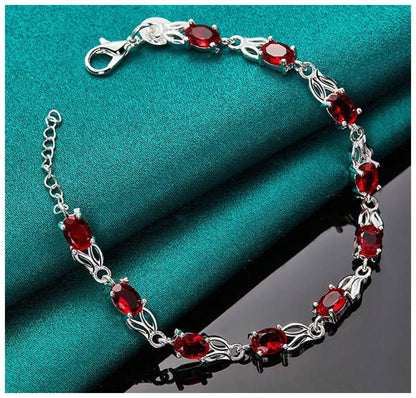 Red oval link - Bracelet - Silver - CZs - 6.5-8"