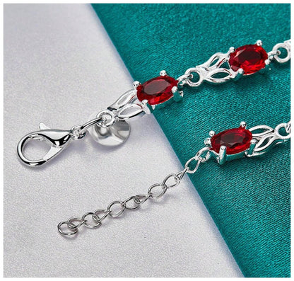 Red oval link - Bracelet - Silver - CZs - 6.5-8"