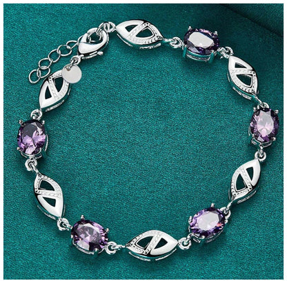 Purple oval link - Bracelet - Silver - CZs - 7-9"