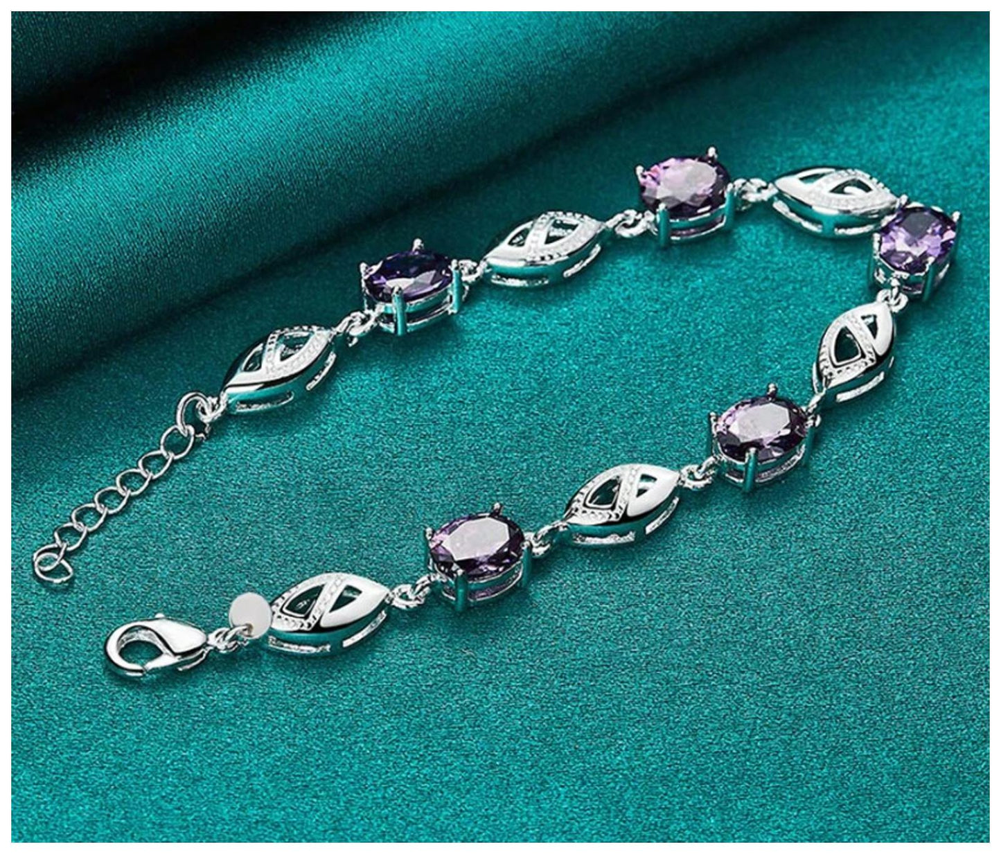 Purple oval link - Bracelet - Silver - CZs - 7-9"