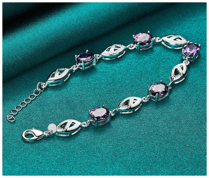 Purple oval link - Bracelet - Silver - CZs - 7-9"