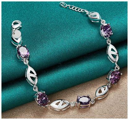 Purple oval link - Bracelet - Silver - CZs - 7-9"