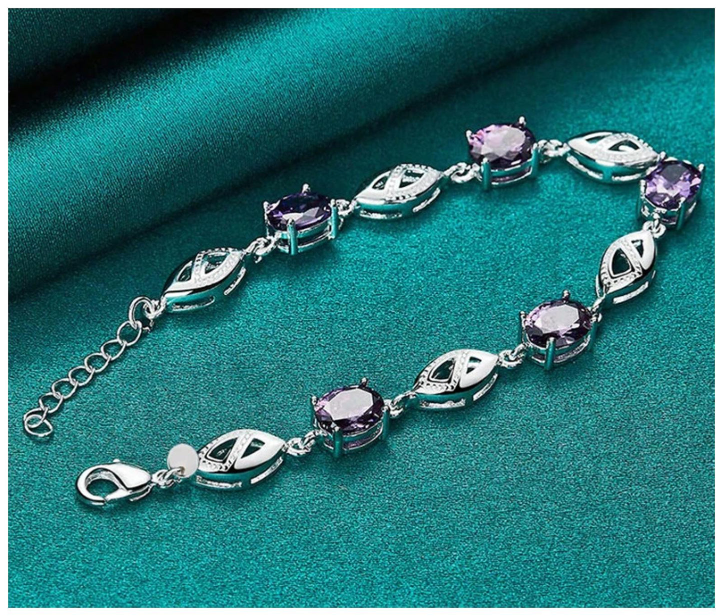 Purple oval link - Bracelet - Silver - CZs - 7-9"