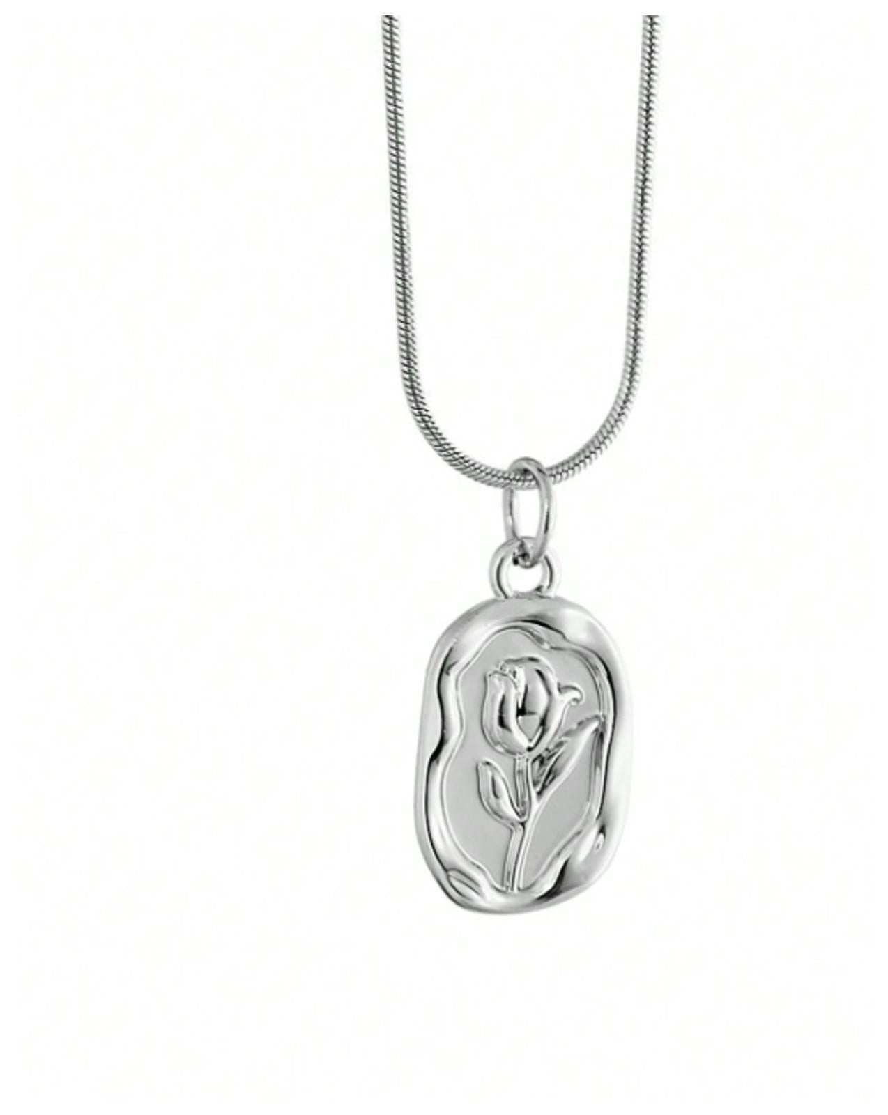 Vintage design rose - Necklace - Silver - 18"
