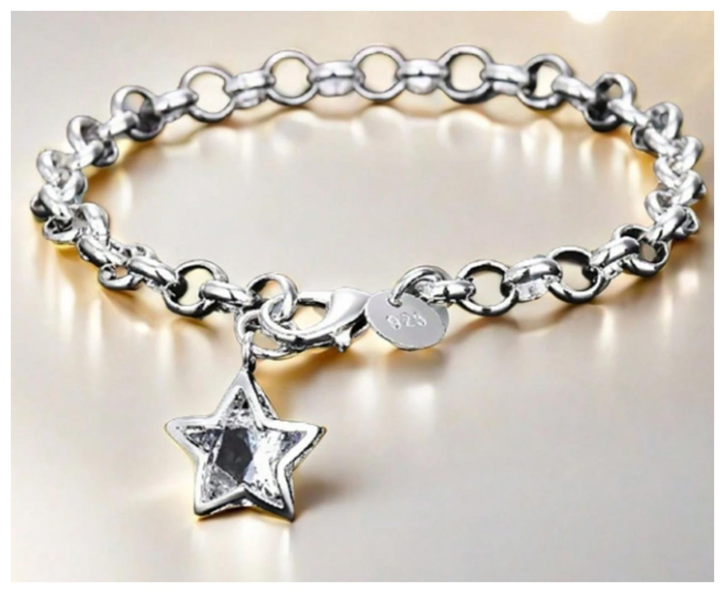 Star charm chain - Bracelet - Silver - CZs - 8"