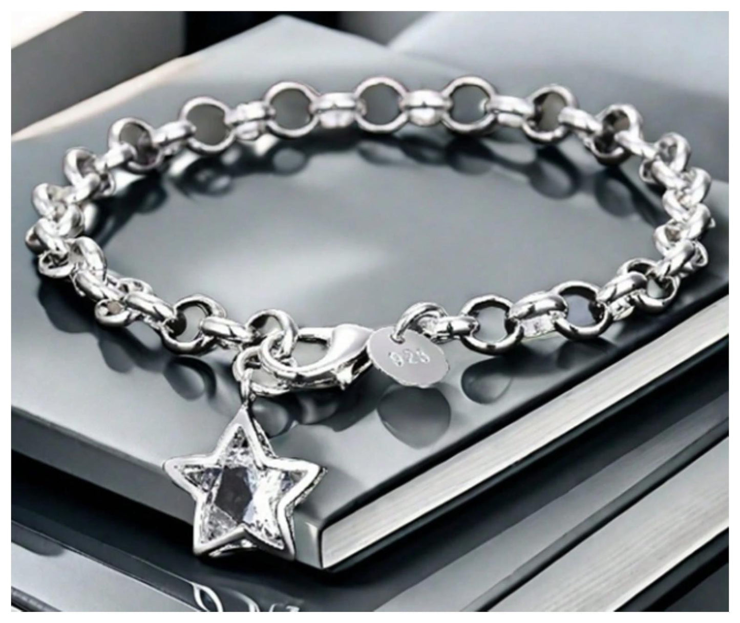 Star charm chain - Bracelet - Silver - CZs - 8"