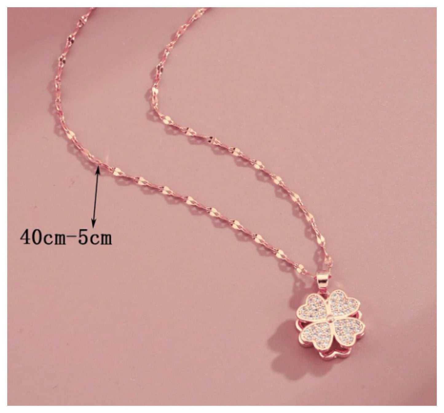 Rotating clover - Necklace - Rose Gold - CZs - 18"