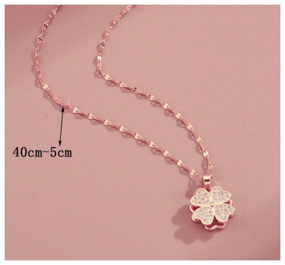 Rotating clover - Necklace - Rose Gold - CZs - 18"