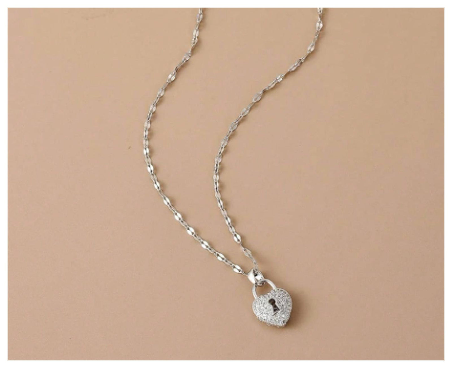 Bling heart padlock - Necklace - Silver - CZs - 18"