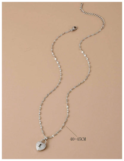 Bling heart padlock - Necklace - Silver - CZs - 18"