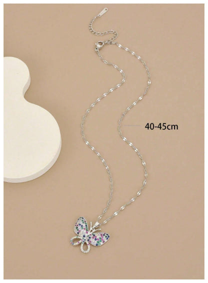 Multicolor butterfly - Necklace - Silver - CZs - 18"