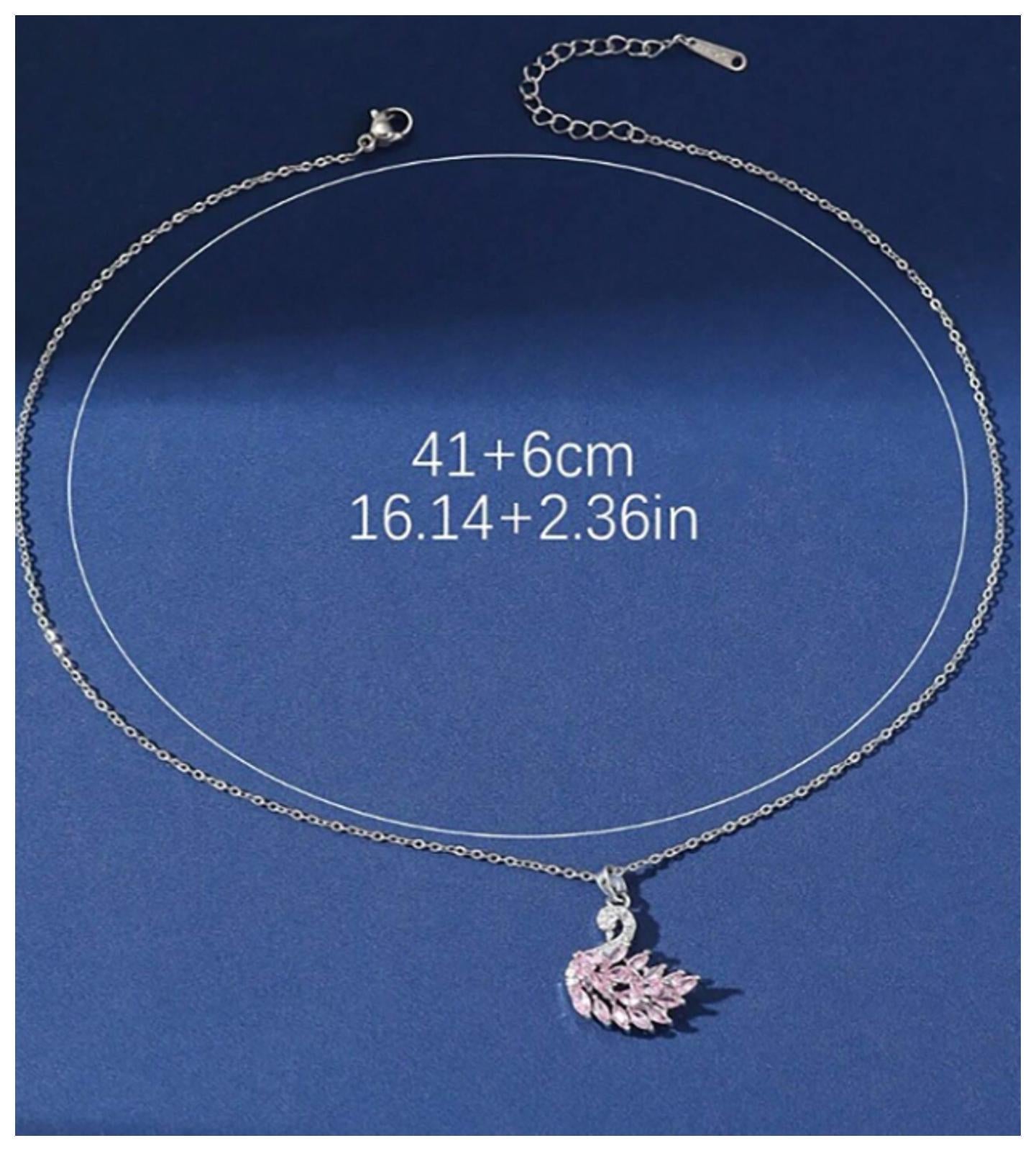 Pink swan - Necklace - Silver - CZs - 18"