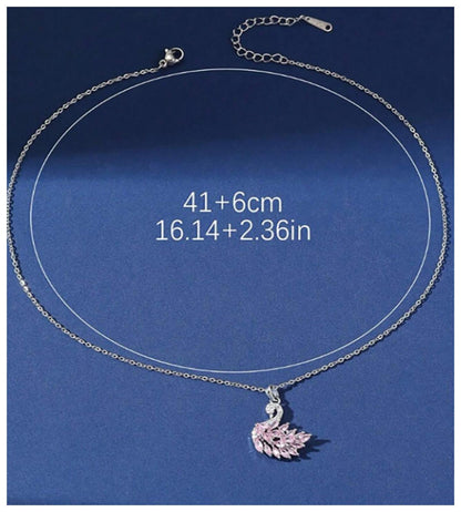 Pink swan - Necklace - Silver - CZs - 18"