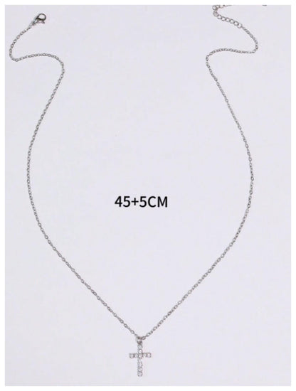 Petite cross - Necklace - Silver - CZs - 18"