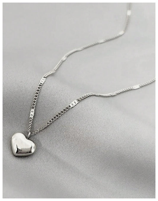 LOVE puff heart - Necklace - Silver - 18"