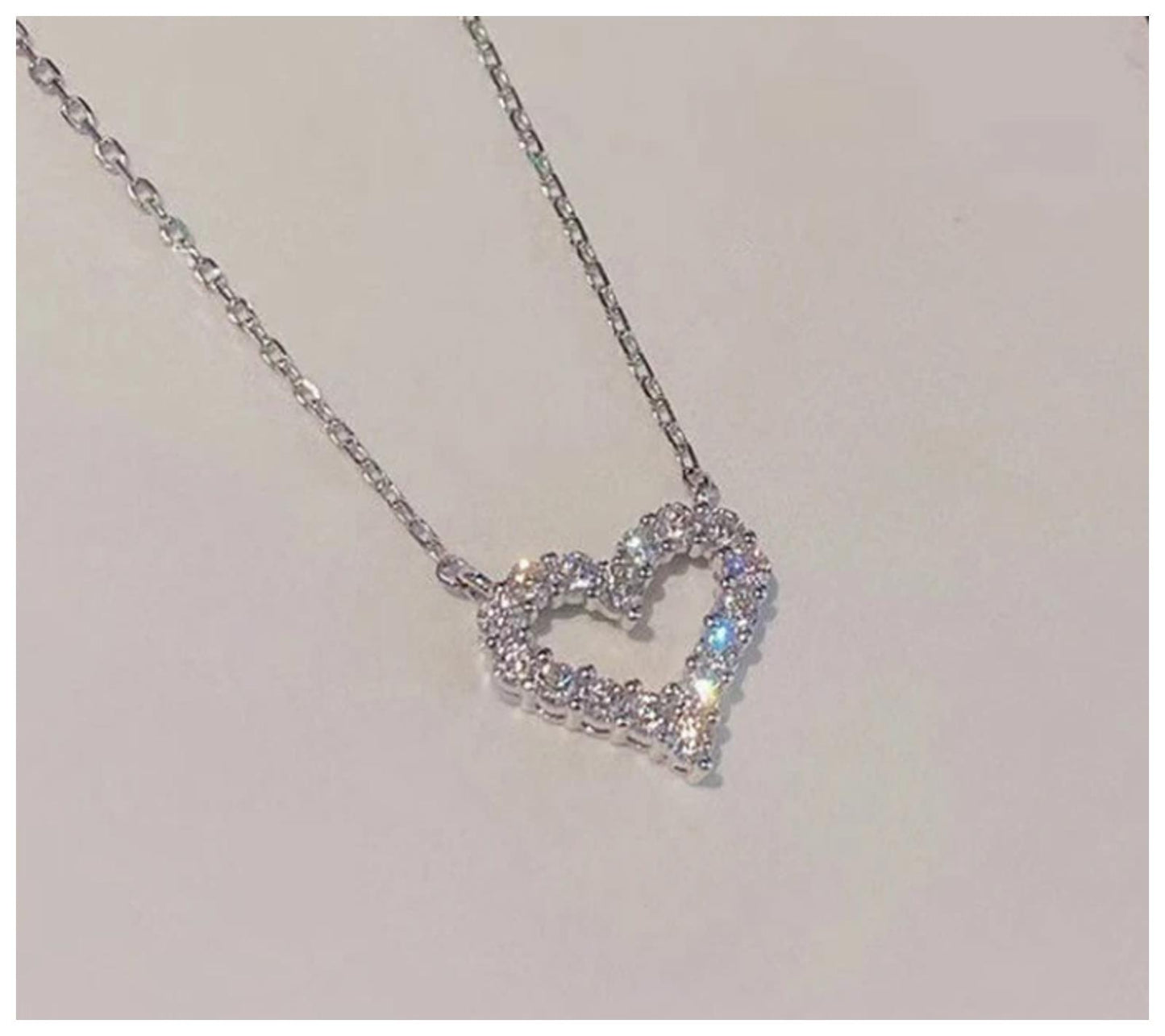 Petite sparkle heart - Necklace - Silver - CZs - 18"