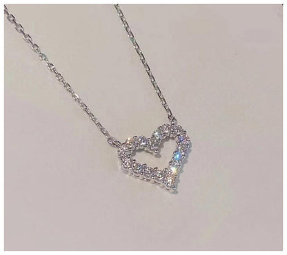 Petite sparkle heart - Necklace - Silver - CZs - 18"