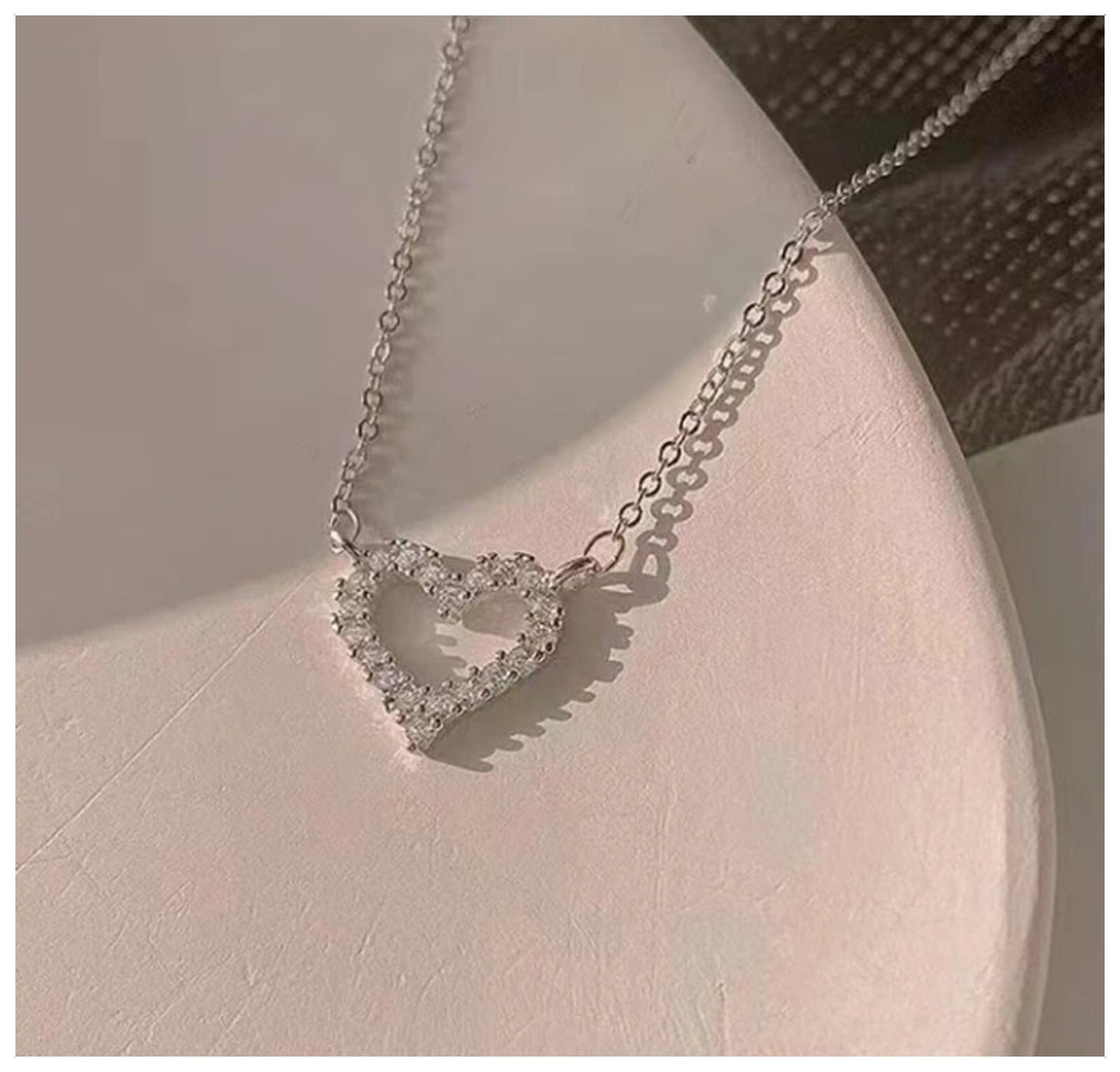Petite sparkle heart - Necklace - Silver - CZs - 18"