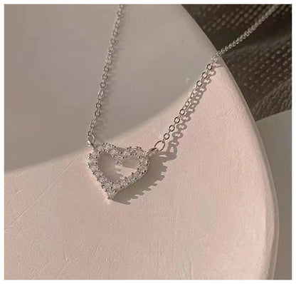 Petite sparkle heart - Necklace - Silver - CZs - 18"