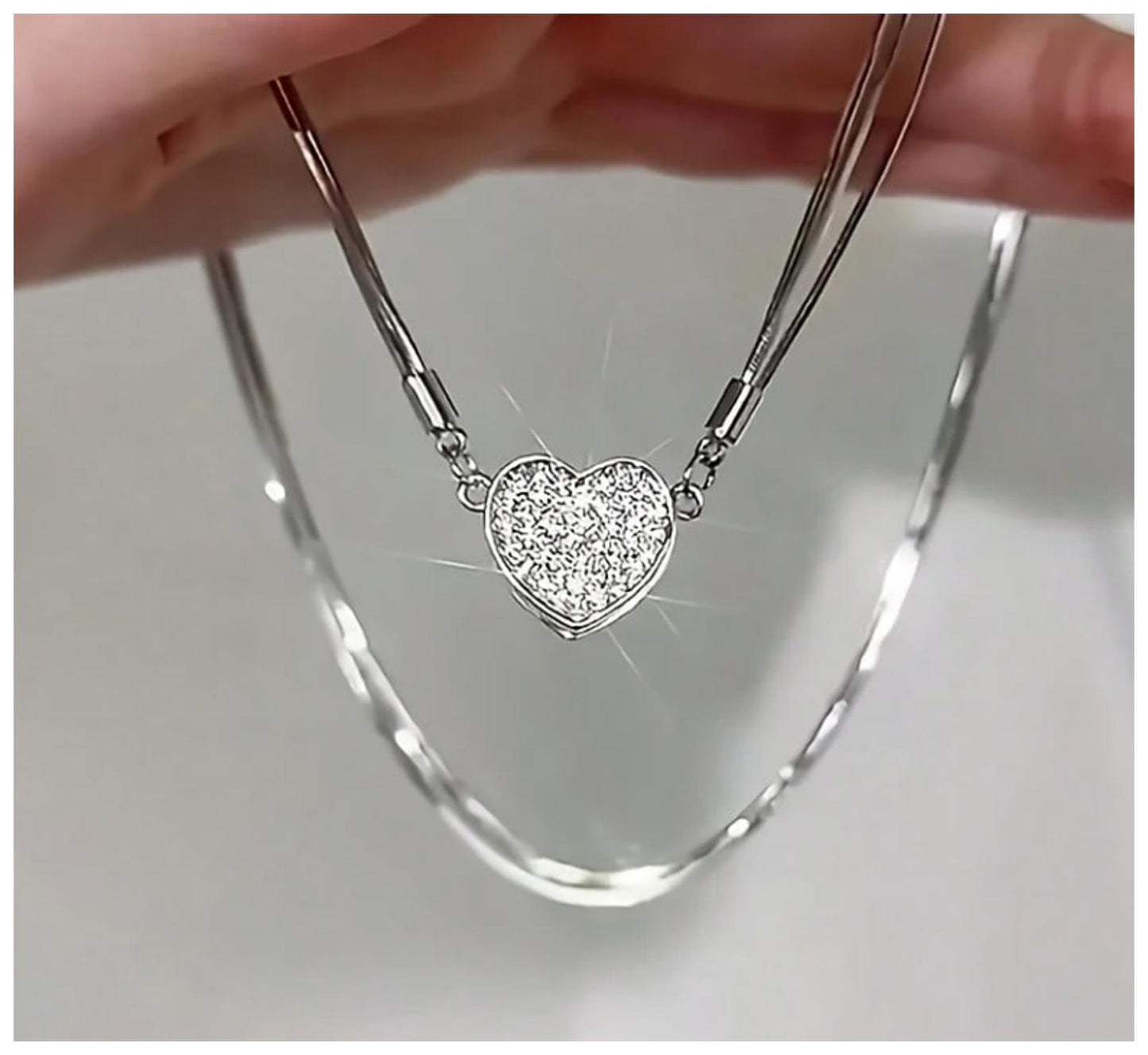 Heart clasp magnetic - Necklace - Silver - CZs - 19"