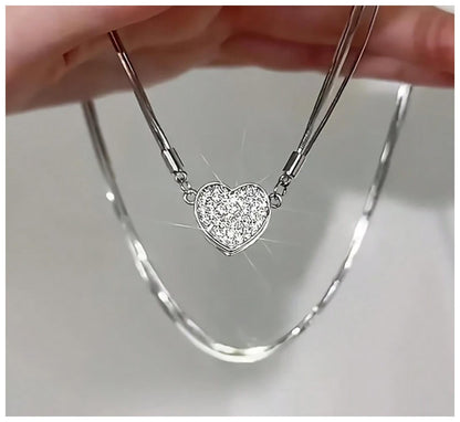Heart clasp magnetic - Necklace - Silver - CZs - 19"