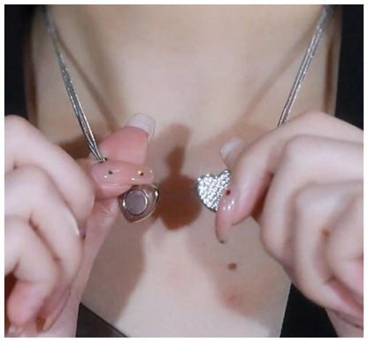 Heart clasp magnetic - Necklace - Silver - CZs - 19"