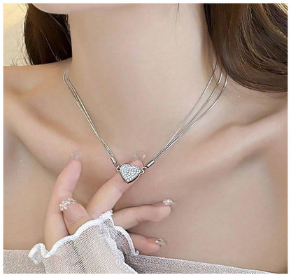 Heart clasp magnetic - Necklace - Silver - CZs - 19"