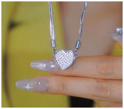 Heart clasp magnetic - Necklace - Silver - CZs - 19"