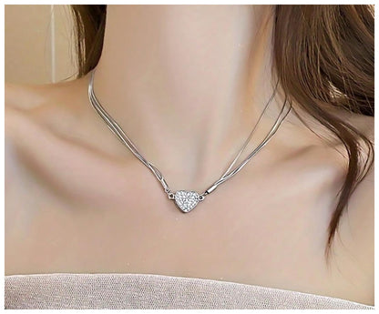 Heart clasp magnetic - Necklace - Silver - CZs - 19"
