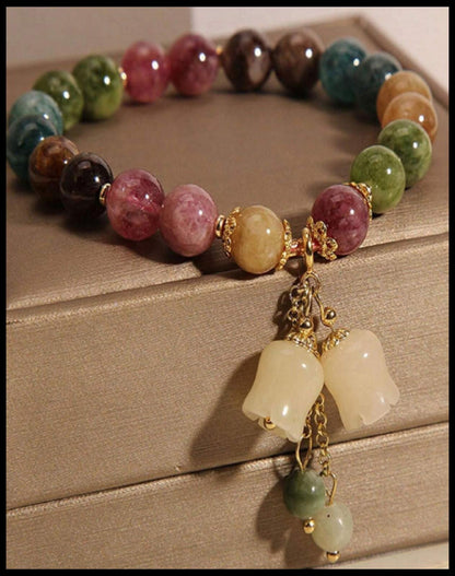 Natural multicolor beryl bracelet- Bracelet - Gold - adj