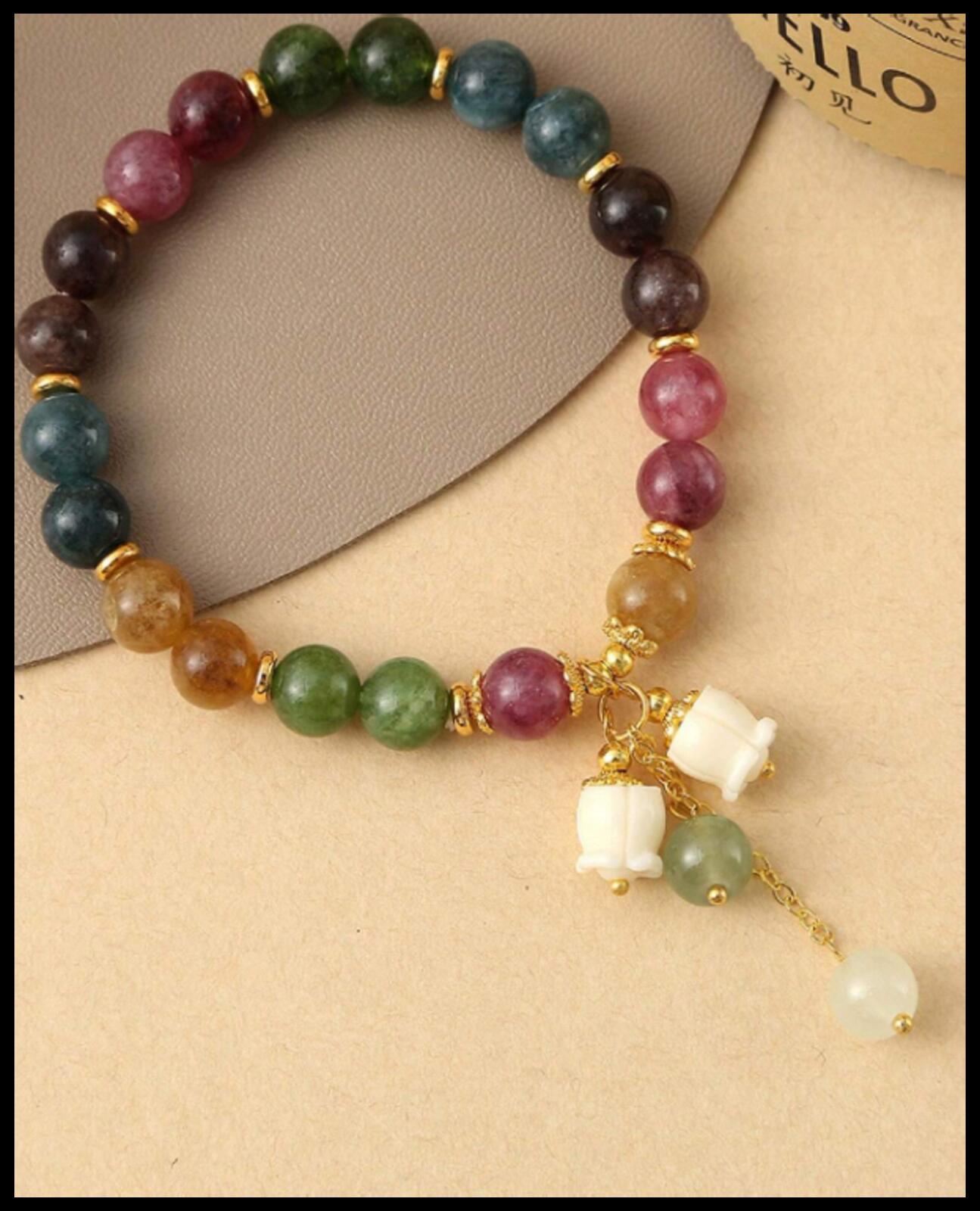 Natural multicolor beryl bracelet- Bracelet - Gold - adj