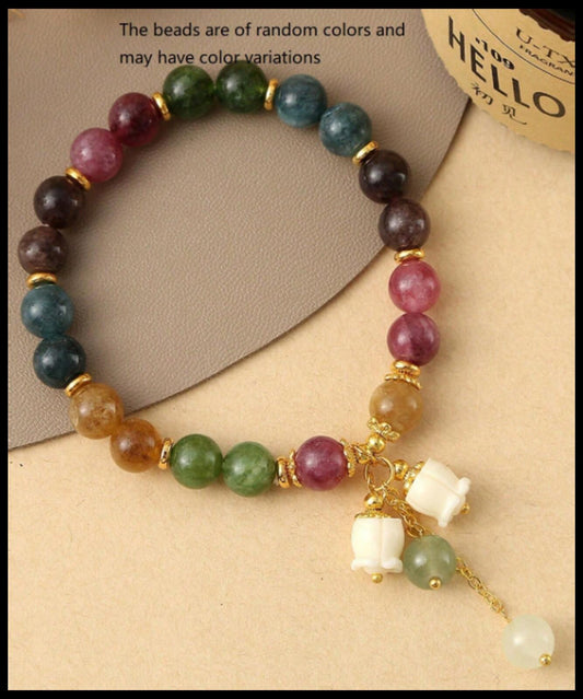 Natural multicolor beryl bracelet- Bracelet - Gold - adj