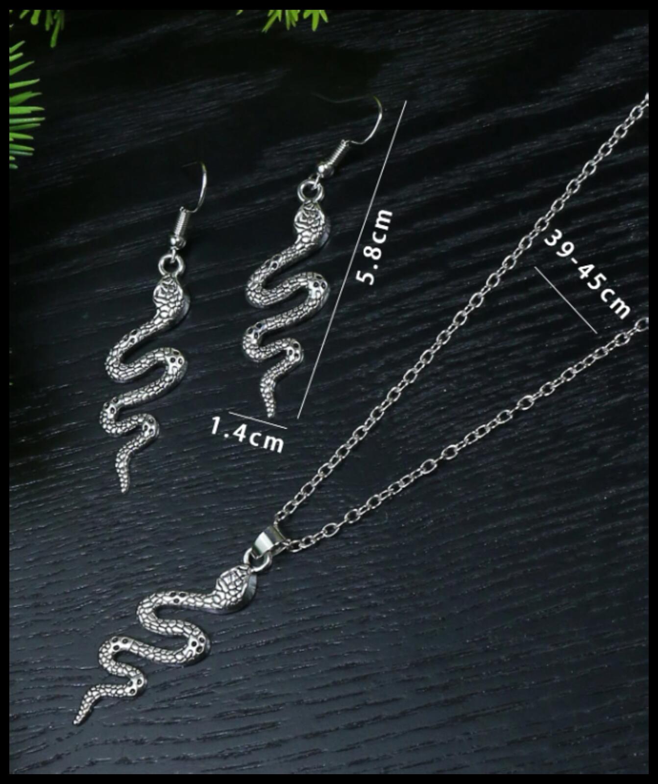 Antiqued snake - Necklace/Earring set - Silver - 18"