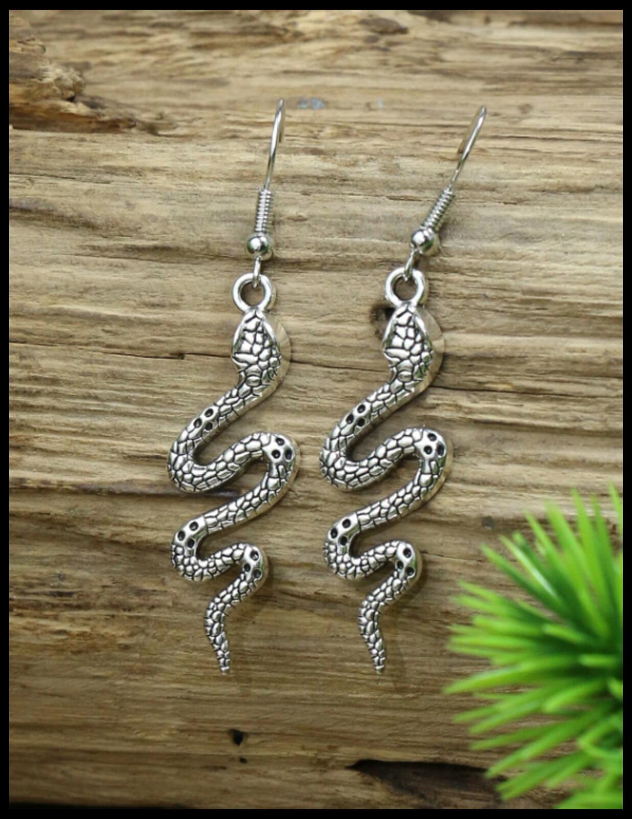 Antiqued snake - Necklace/Earring set - Silver - 18"