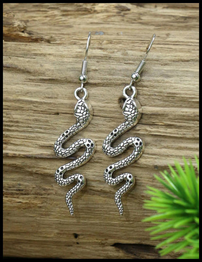 Antiqued snake - Necklace/Earring set - Silver - 18"