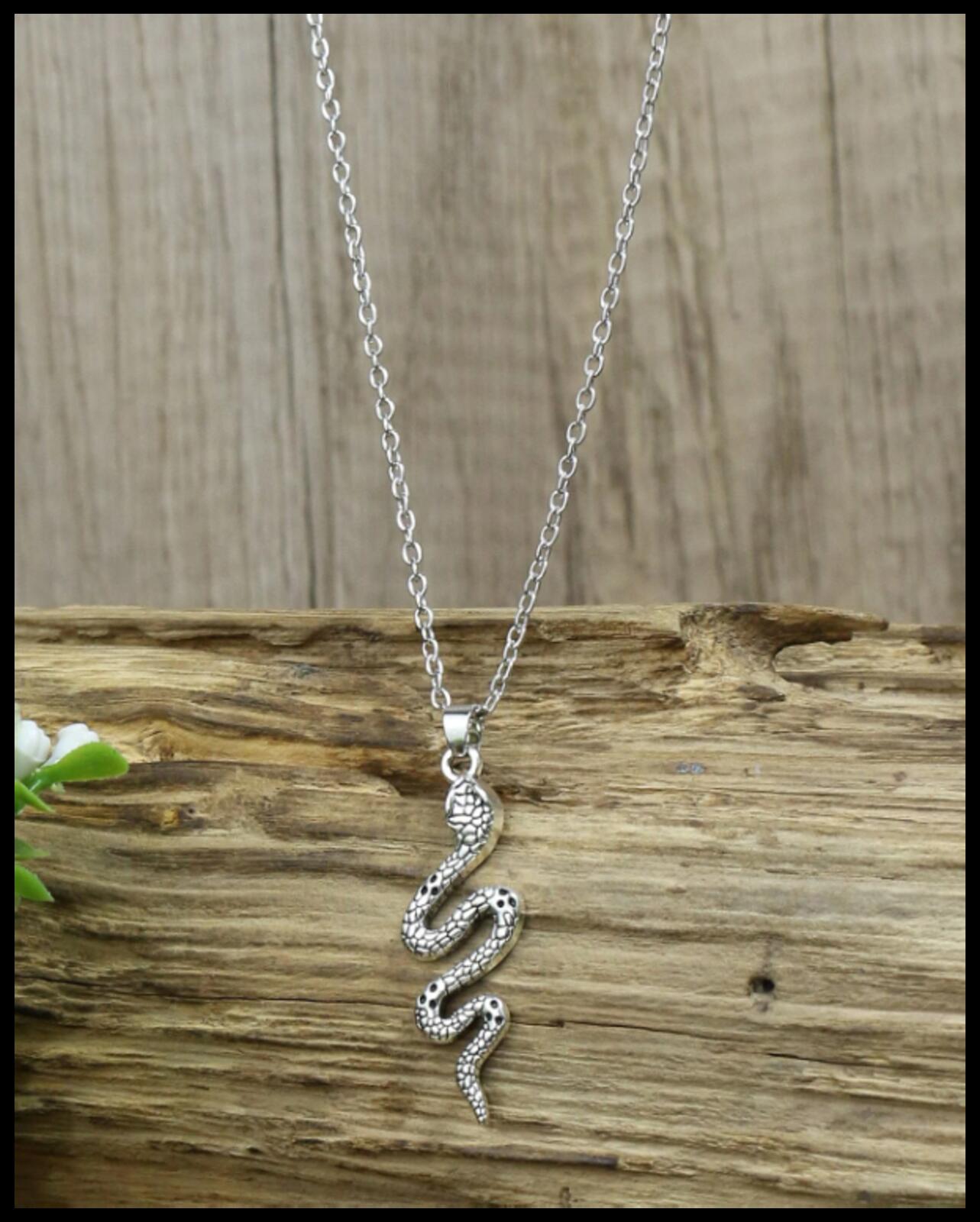 Antiqued snake - Necklace/Earring set - Silver - 18"