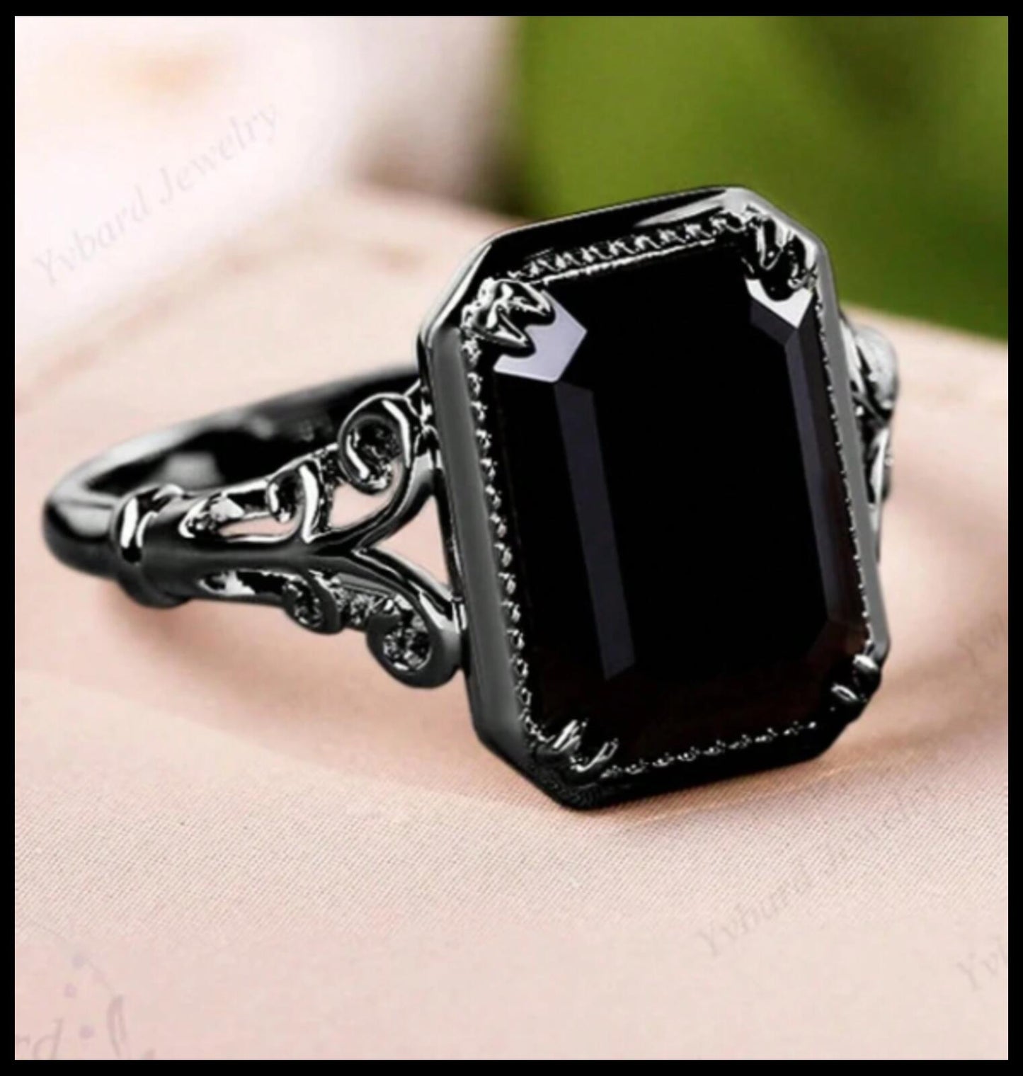 Gothic black rectangle - Ring - black Silver - CZs - Size 5