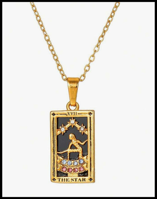 The Star tarot - Necklace - Gold - CZs - 18"