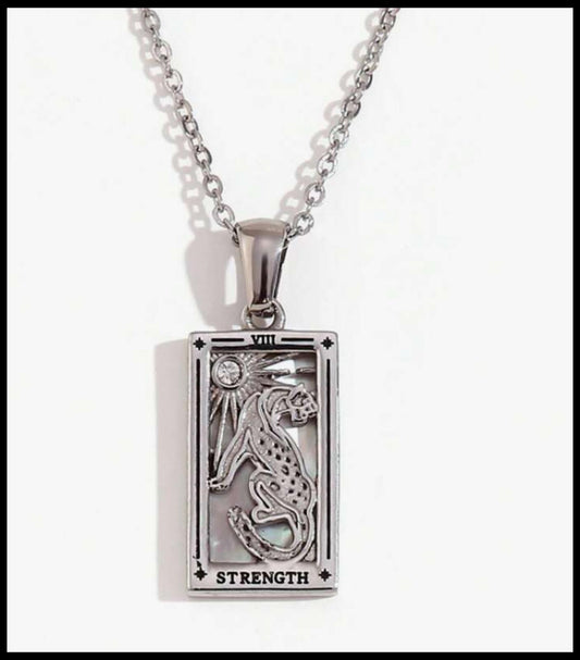 Strength tarot - Necklace - Silver - CZs - 18"