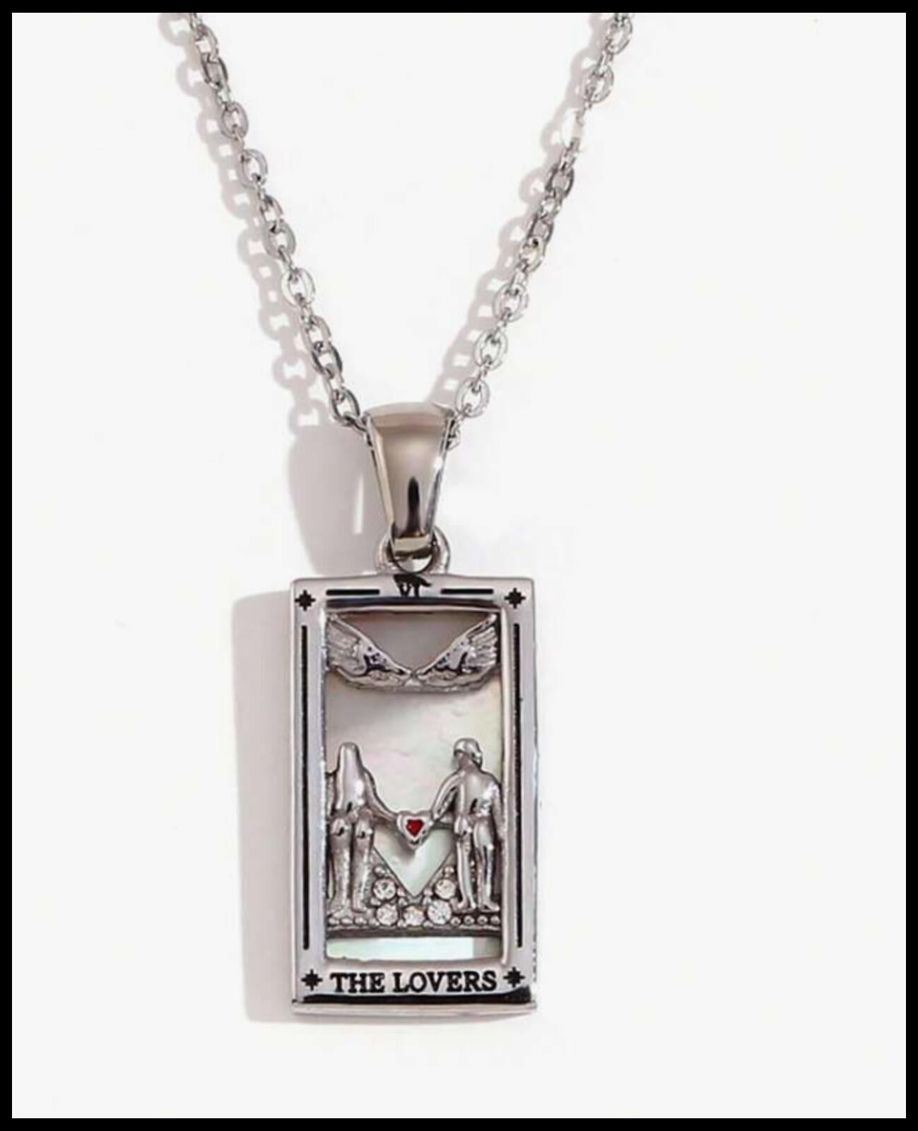 The Lovers tarot - Necklace - Silver - CZs - 18"