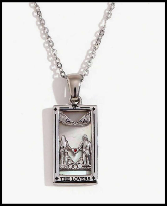 The Lovers tarot - Necklace - Silver - CZs - 18"