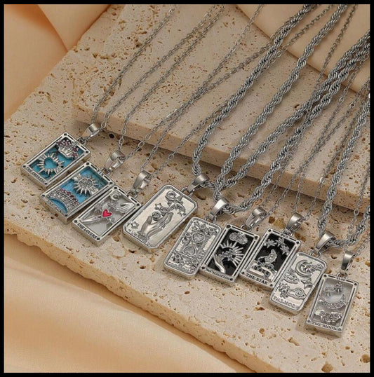 The Lovers tarot - Necklace - Silver - CZs - 18"