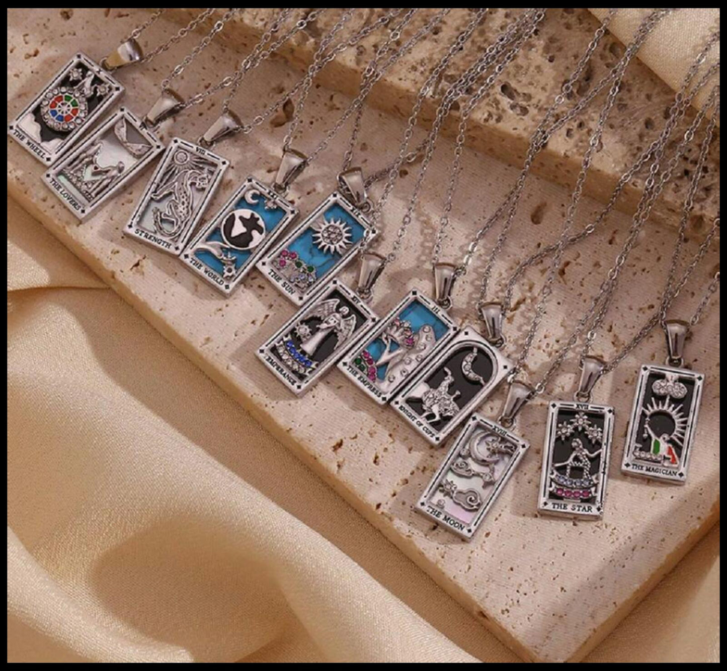 The Lovers tarot - Necklace - Silver - CZs - 18"