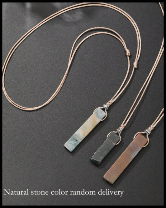 Natural amazonite green rectangle - Necklace - Cord chain - 20"