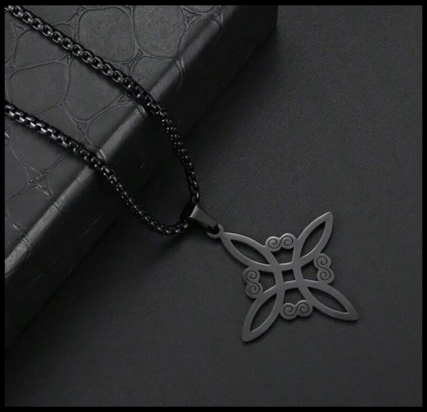 Black stainless steel celtic knot necklace - 20"